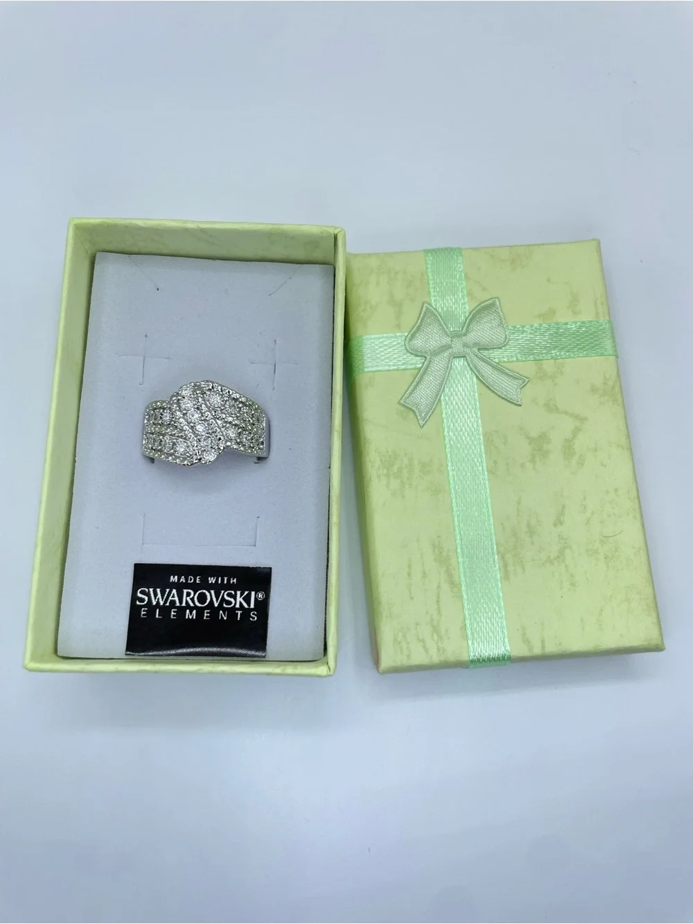 Swarovski Crystal Elements White Pave Crystals Art Deco Statement Ring Band Sz 8